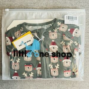 NIB Little One Shop Bamboo Sleeper, Green Christmas Bears, 12-18 mos